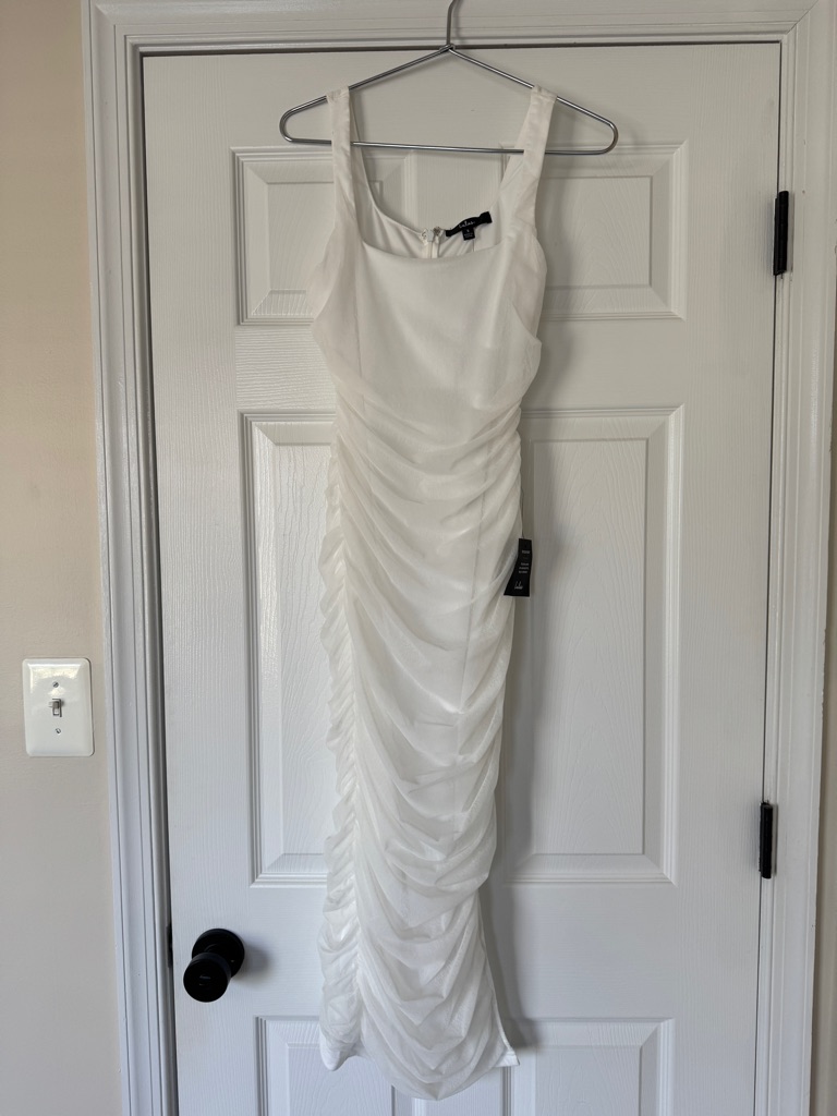 Lulus White Ruched Midi Dress Nwt